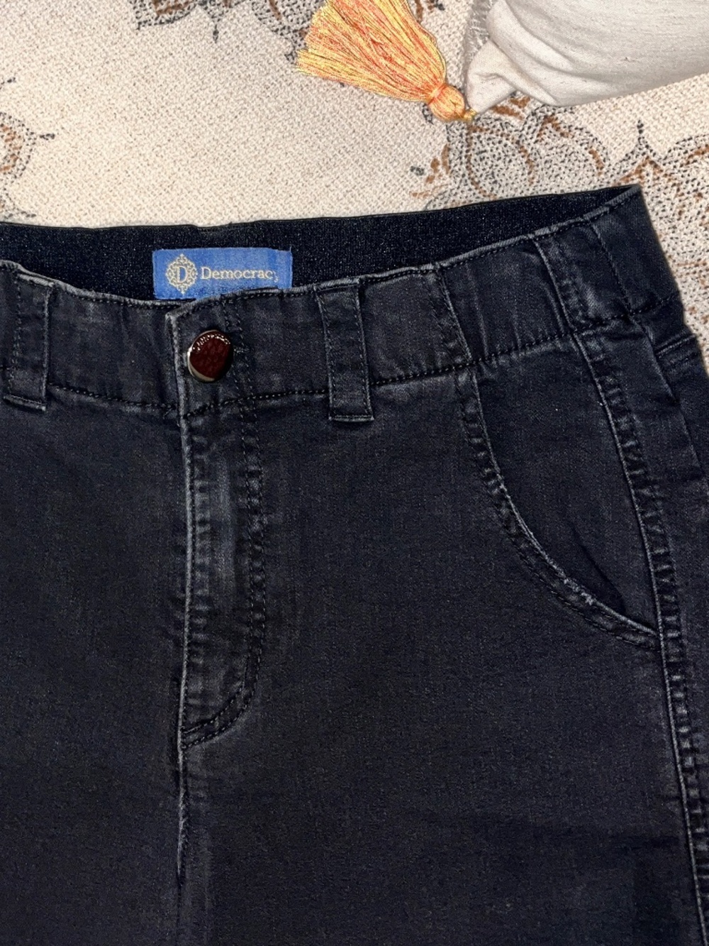 Wide Leg “Ab"solution Jeans with Diagonal Front Seam - Washed Black